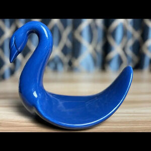 Vintage Mid Century Vohann Of California Blue Art Pottery Swan Towel Holder